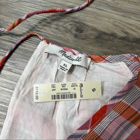 Madewell Plaid Ruffle-Sleeve Popover Mini Dress sz XL - Picture 3 of 6